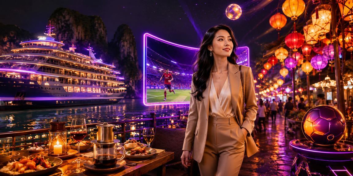 Người chơi thư giãn bên cạnh cảnh Vịnh Hạ Long trong khi truy cập nền tảng cá cược