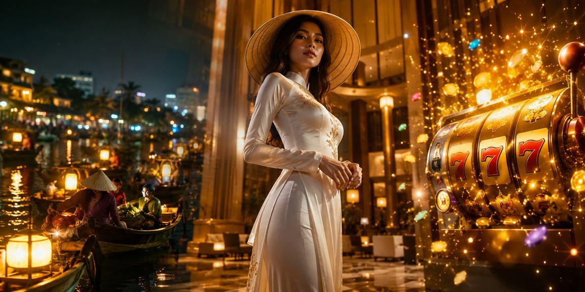 Người chơi trải nghiệm slot game tại Hà Nội với nón lá truyền thống
